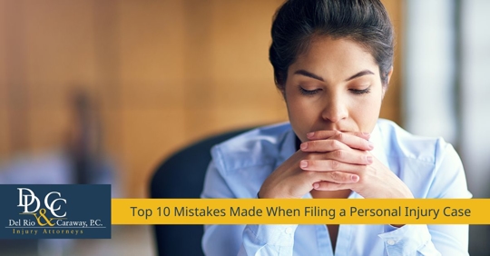 Woman resting her hands on her chin with banner across image that reads "Top 10 Mistakes Made When Filing a Personal Injury Case"